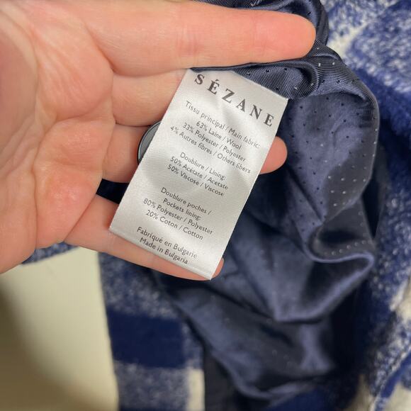 Sezane Joe Coat Blue White Check wool blend Coat Sz 36 US 4 - Picture 10 of 10